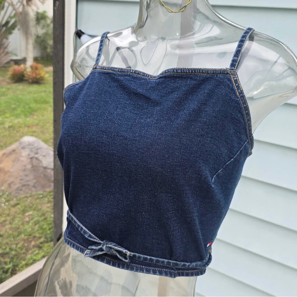 Vintage Tommy Hilfiger Cropped Cotton Denim Wrap Around Halter Top Size 12